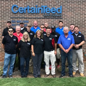 Total Pro Roofing team members at the CertainTeed Peachtree City manufacturing facility.